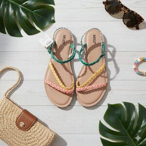 NWT Mixit Rainbow Braided Strap Flat Sandals Size 9